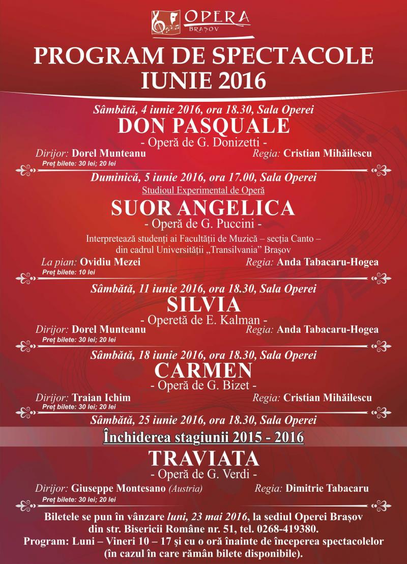 Program de spectacole - Iunie 2016