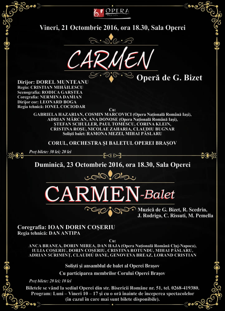 Un sfârșit de săptămână cu "Carmen", la Opera Brașov!
