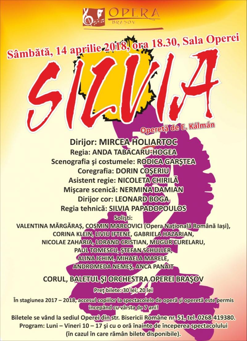 "Silvia" vă invită sâmbătă la Opera Brașov!