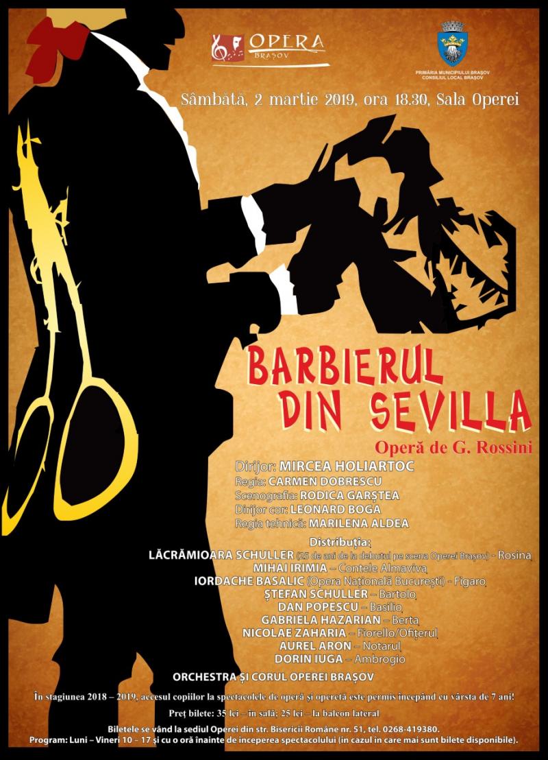 Sâmbătă, 2 martie 2019, "Bărbierul din Sevilla" la Brașov