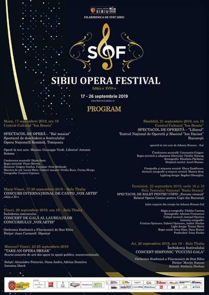 Sibiu Opera Festival, ediția a XVIII-a, 17 - 26 septembrie 2019