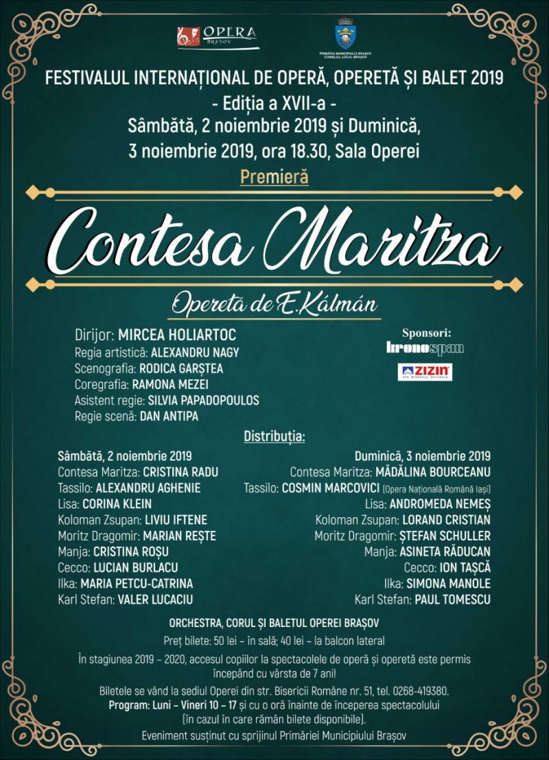 "Contesa Maritza", premiera care încheie Festivalul Internațional de Operă, Operetă și Balet 2019!