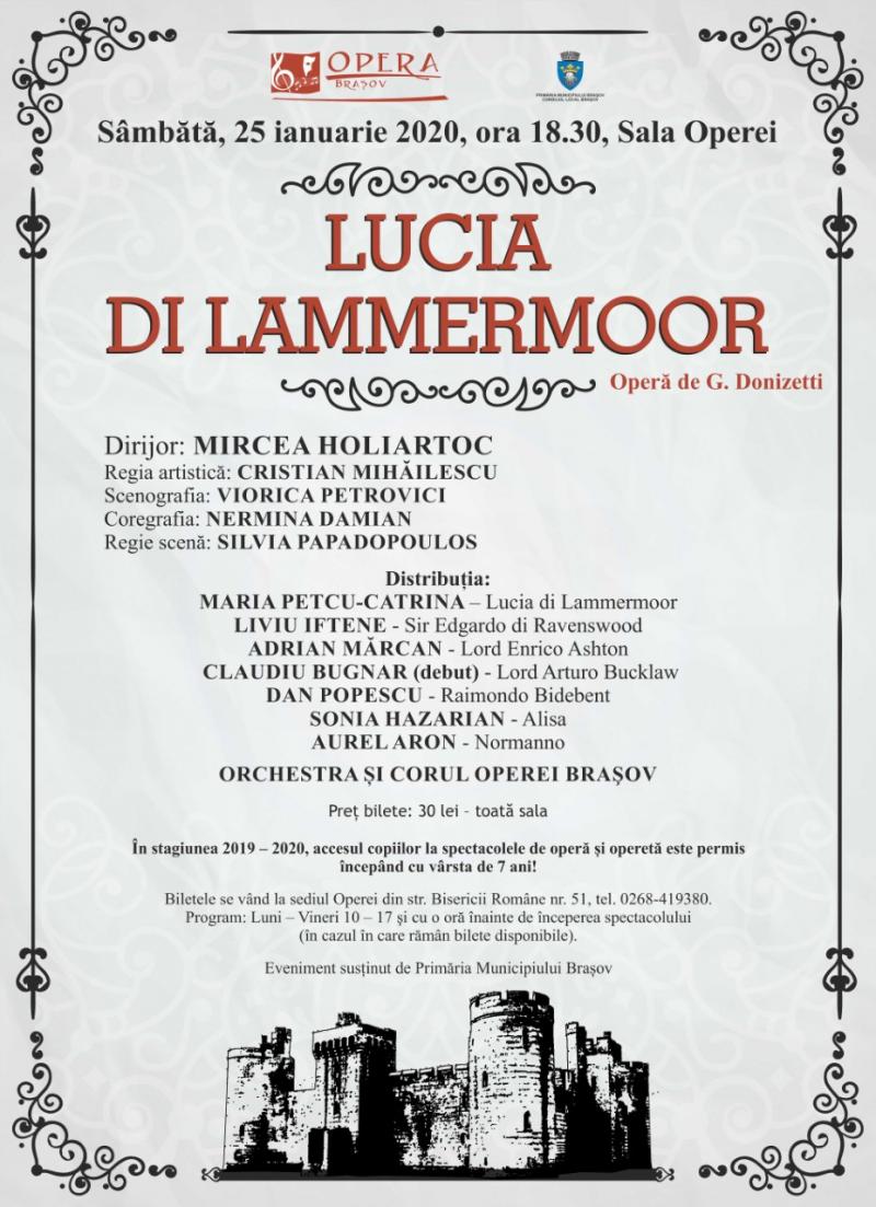 „Lucia di Lammermoor”, sâmbătă la Opera Brașov