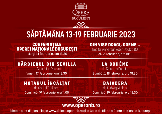„La Traviata”, „Turandot” și „Lacul lebedelor” și un musical pentru copii, la final de februarie pe scena Operei Naționale București