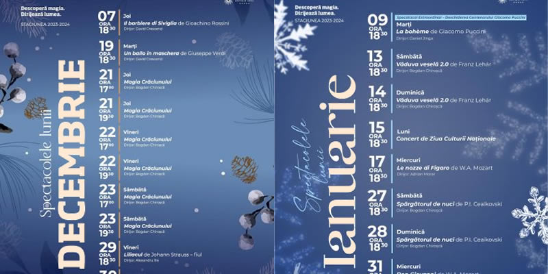 Spectacolele din lunile decembrie 2023 și ianuarie 2024