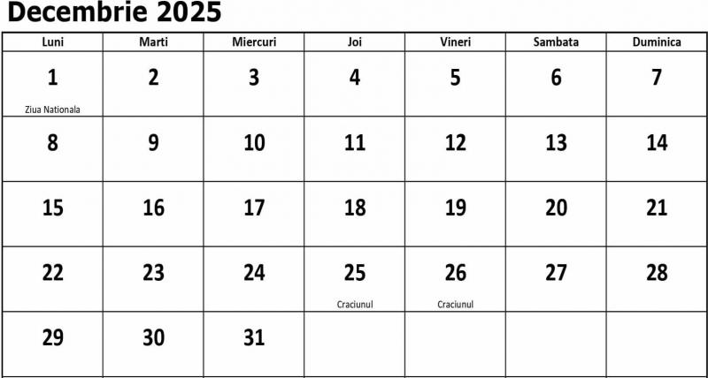 Program decembrie 2025
